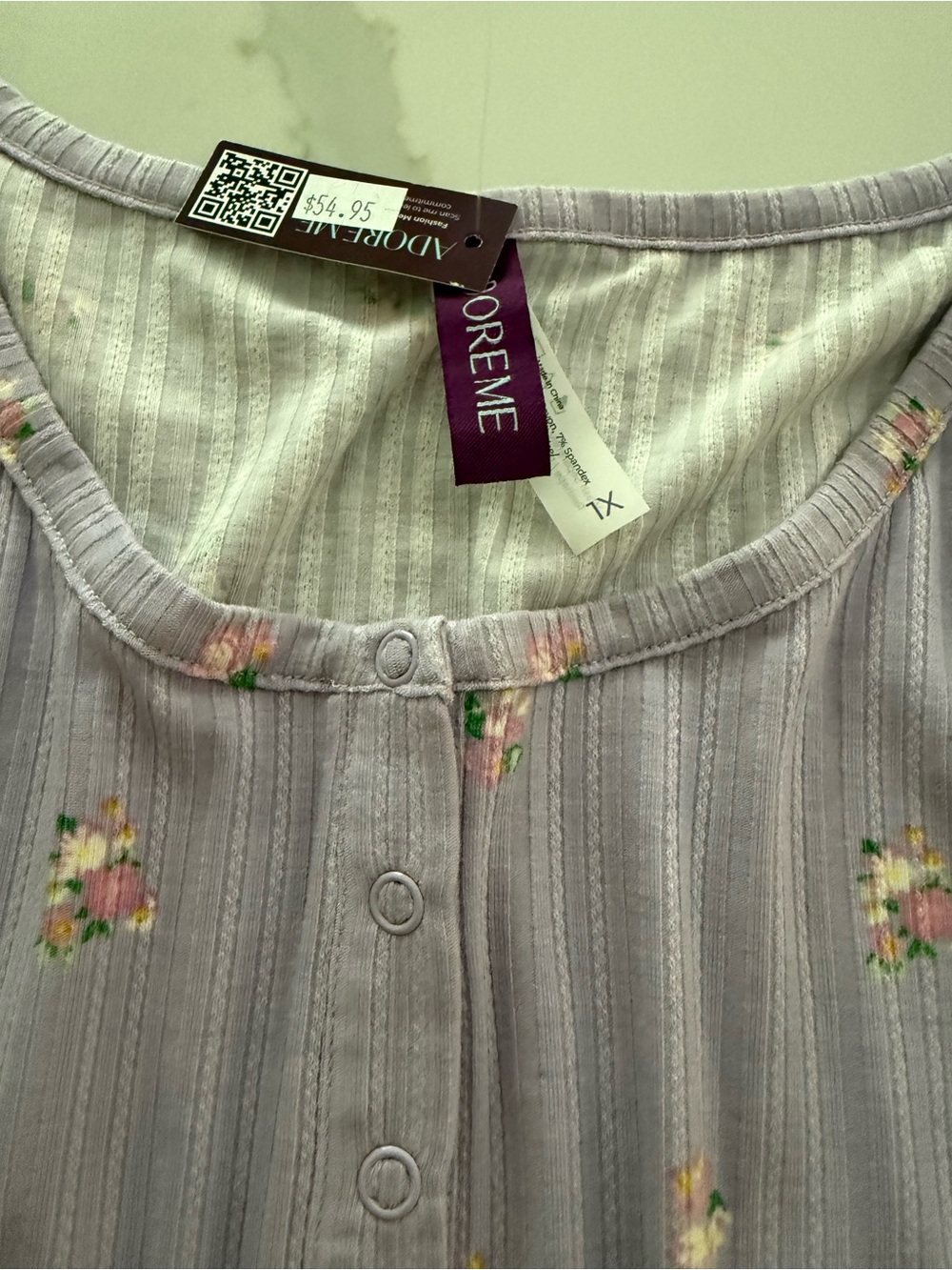 Adore Me Lilac Floral Stripe Button-Front Women's pajama top and matching shorts
